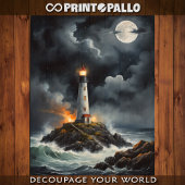 Vuurtoren in een stormachtige maanlicht nacht - tissuepapier