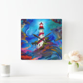 Vuurtoren in een Stormen Poster Vierkante Klok (Huis)