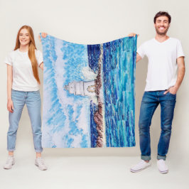 Vuurtoren in het blauw fleece deken