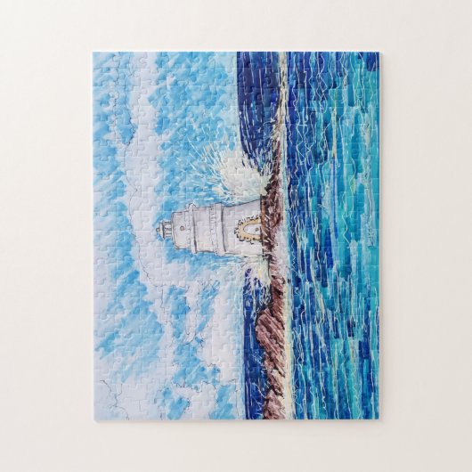 Vuurtoren in het blauw legpuzzel (Verticaal)