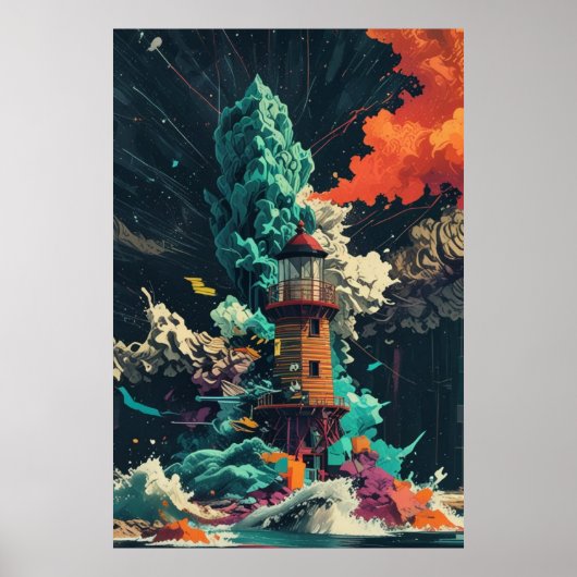 Vuurtoren in het Storm Ai poster (Voorkant)
