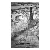 vuurtoren in het Storm Foto Afdruk (Voorkant)