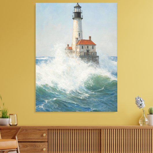 Vuurtoren in het Storm - Ocean Waves Art Print (Insitu (Woonkamer))