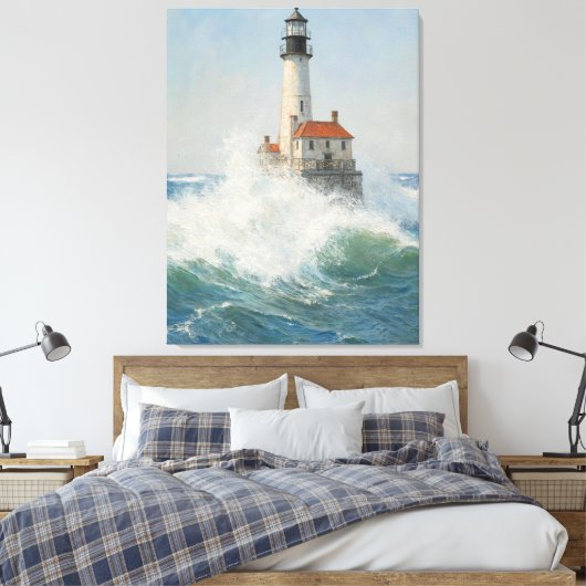 Vuurtoren in het Storm - Ocean Waves Art Print (Insitu (Slaapkamer))