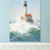 Vuurtoren in het Storm - Ocean Waves Art Print (Insitu (Houten vloer))