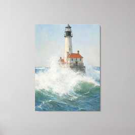 Vuurtoren in het Storm - Ocean Waves Art Print