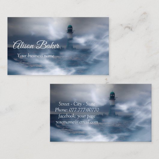 vuurtoren in het storm - Zee in de Oostzee Visitekaartje (Voorkant / Achterkant)