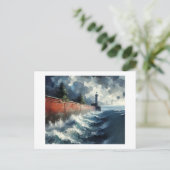 Vuurtoren in komend Storm, Briefkaart (Staand voorkant)