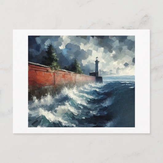 Vuurtoren in komend Storm, Briefkaart (Voorkant)