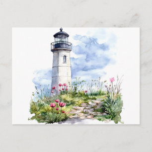 Vuurtoren in lente aquarel briefkaart