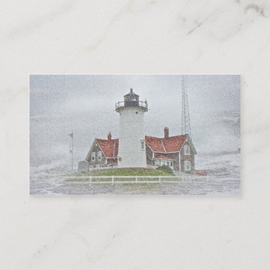 Vuurtoren in sneeuw visitekaartje (Achterkant)