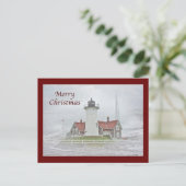 vuurtoren in Sneeuwkerst Feestdagenkaart (Staand voorkant)
