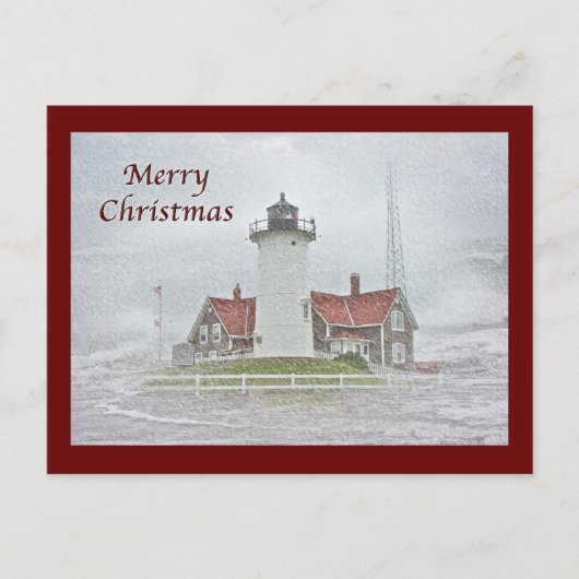 vuurtoren in Sneeuwkerst Feestdagenkaart (Voorkant)