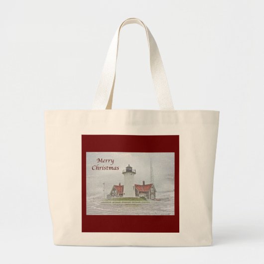 vuurtoren in Sneeuwkerst Grote Tote Bag (Voorkant)