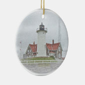 vuurtoren in Sneeuwkerst Keramisch Ornament (Rechts)