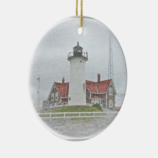 vuurtoren in Sneeuwkerst Keramisch Ornament (Rechts)
