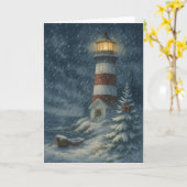 Vuurtoren in Snowstorm Christmas Kaart (Gele Bloem)