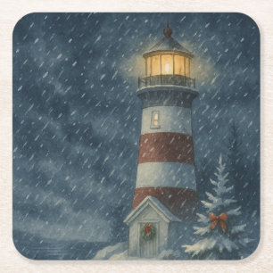Vuurtoren in Snowstorm Kartonnen Onderzetters