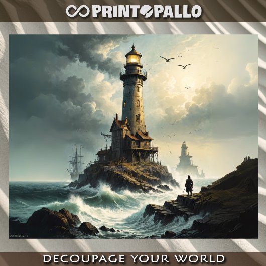 Vuurtoren in stormachtig zee met de Hoeder Tissuepapier