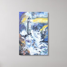Vuurtoren in stormachtige zeeën Impasto Acrylschil