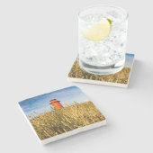 vuurtoren in Stykkisholmur, IJsland Stenen Onderzetter (Zijkant)