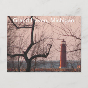 Vuurtoren in Winter Grand Haven, MI Briefkaart
