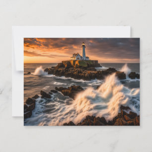 Vuurtoren in woelige zee briefkaart