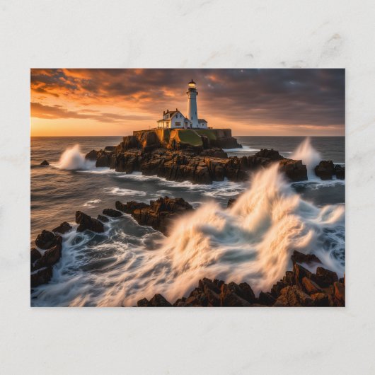Vuurtoren in woelige zee briefkaart (Voorkant)