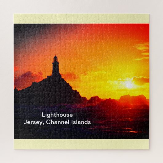 Vuurtoren in zonsondergang in Jersey Legpuzzel (Verticaal)