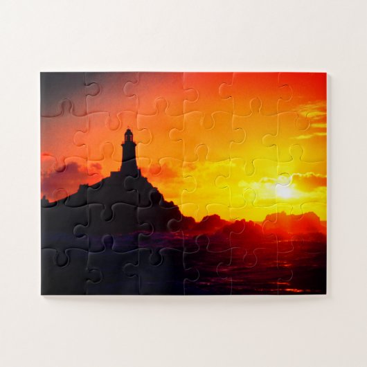 Vuurtoren in zonsondergang in Jersey Legpuzzel (Horizontaal)