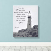 Vuurtoren Johannes 8:12 Omwikkeld doek Canvas Afdruk (Insitu (Houten vloer))