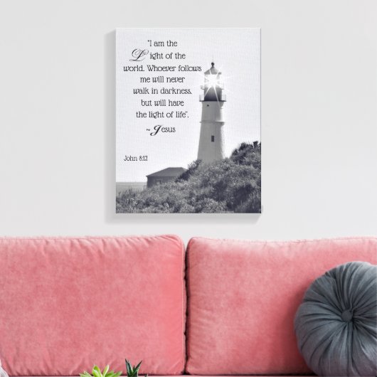 Vuurtoren Johannes 8:12 Omwikkeld doek Canvas Afdruk (Insitu (Woonkamer))