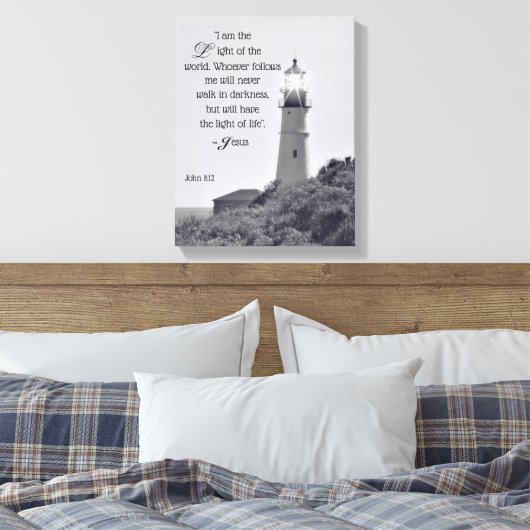 Vuurtoren Johannes 8:12 Omwikkeld doek Canvas Afdruk (Insitu (Slaapkamer))