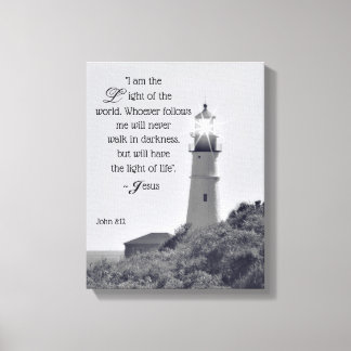 Vuurtoren Johannes 8:12 Omwikkeld doek Canvas Afdruk