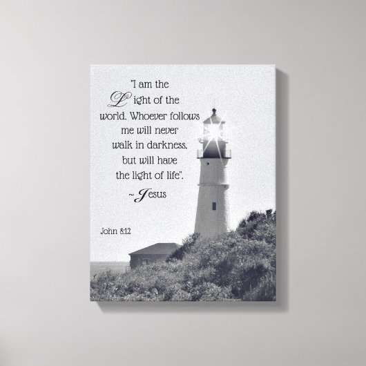Vuurtoren Johannes 8:12 Omwikkeld doek Canvas Afdruk (Voorkant)