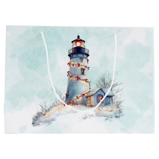 Vuurtoren Kerstmis Kust Vakantie Groot Cadeauzakje (Achterkant)