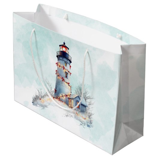 Vuurtoren Kerstmis Kust Vakantie Groot Cadeauzakje (Achterkant Gekanteld)