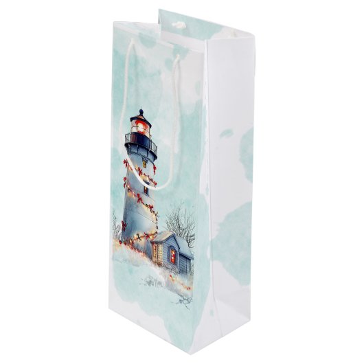Vuurtoren Kust Vakantie Kerstmis Wijn Cadeautas (Voorkant Gekanteld)