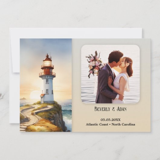 Vuurtoren Kustfoto Bruiloft Dank u kaart (Achterkant)