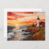 Vuurtoren kustlandschap quilten stijl briefkaart (Voorkant / Achterkant)