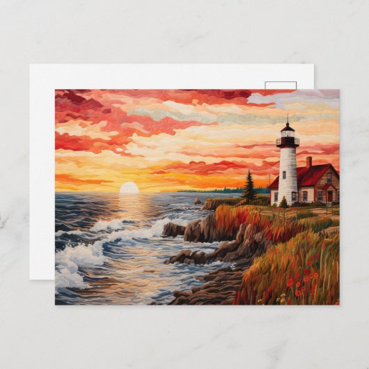 Vuurtoren kustlandschap quilten stijl briefkaart (Voorkant / Achterkant)