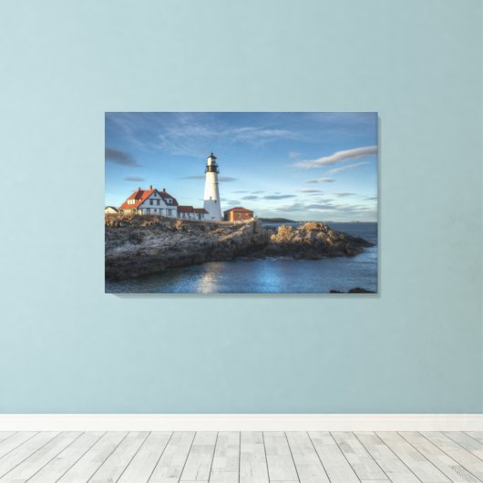 vuurtoren | Lichte vuurtoren van Portland Head Canvas Afdruk (Insitu (Houten vloer))