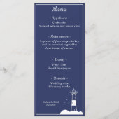 Vuurtoren Marine Blauw Bruiloft Menu (Voorkant)