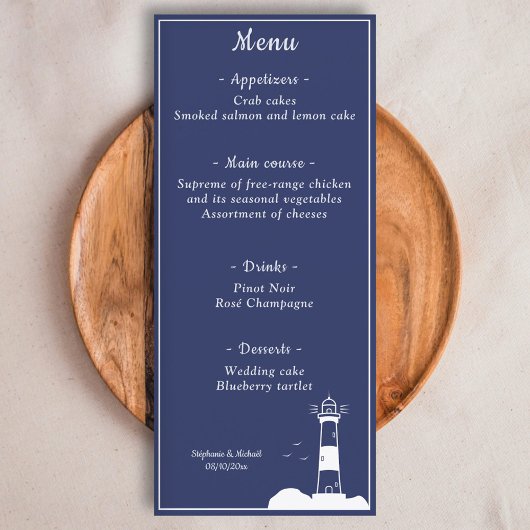 Vuurtoren Marine Blauw Bruiloft Menu