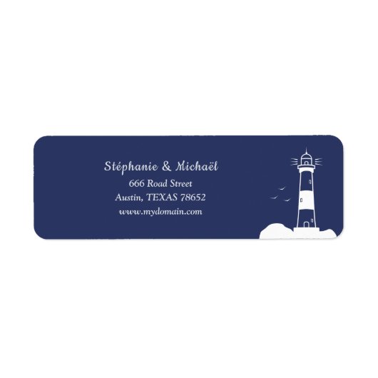 Vuurtoren Marine Blauw Bruiloft Retouradres Label (Voorkant)