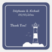 Vuurtoren Marine Blauw Bruiloft Vierkante Sticker (Voorkant)