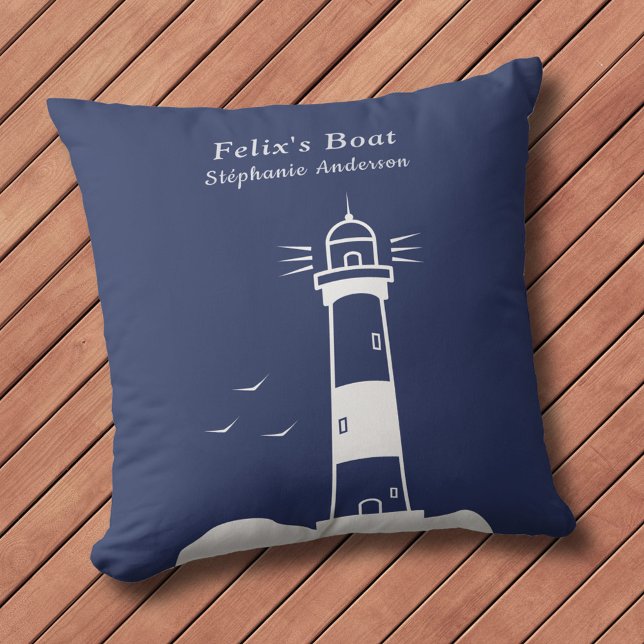 Vuurtoren Marine Blauw Kussen (Lighthouse Navy Blue Pillow)