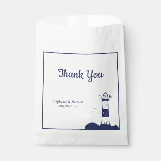 Vuurtoren marine blauwe bruiloft dank u bedankzakje (Voorkant)