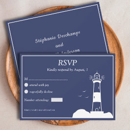 Vuurtoren marineblauw bruiloft RSVP Kaart