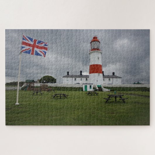 Vuurtoren met de Britse vlag Legpuzzel (Horizontaal)